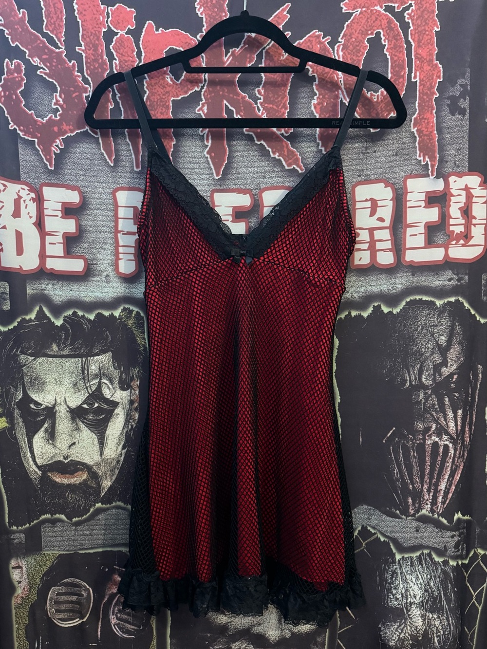 Dolls Kill Widow Red and Black Mesh Lace Trim Slip Dress
